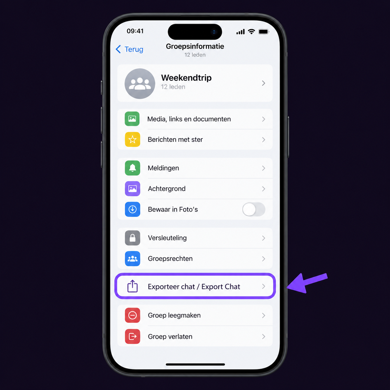 Tap Export Chat